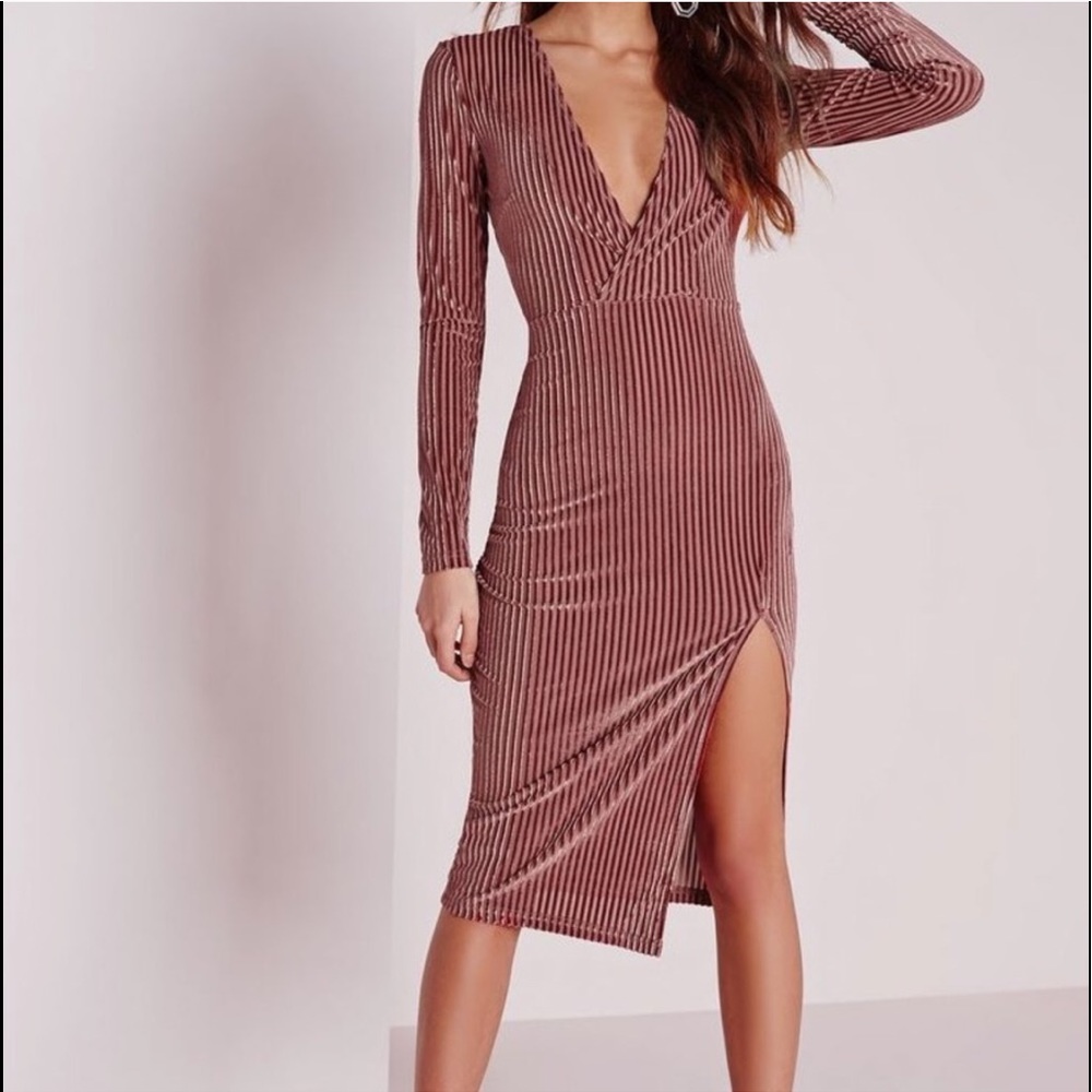 Velvet Pencil dress with deep V